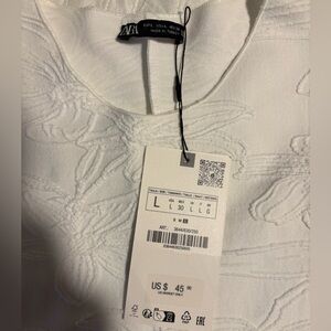 Zara White Textured Midi Dress